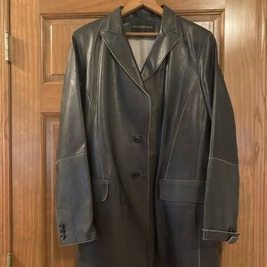 Donna Karen long  leather jacket